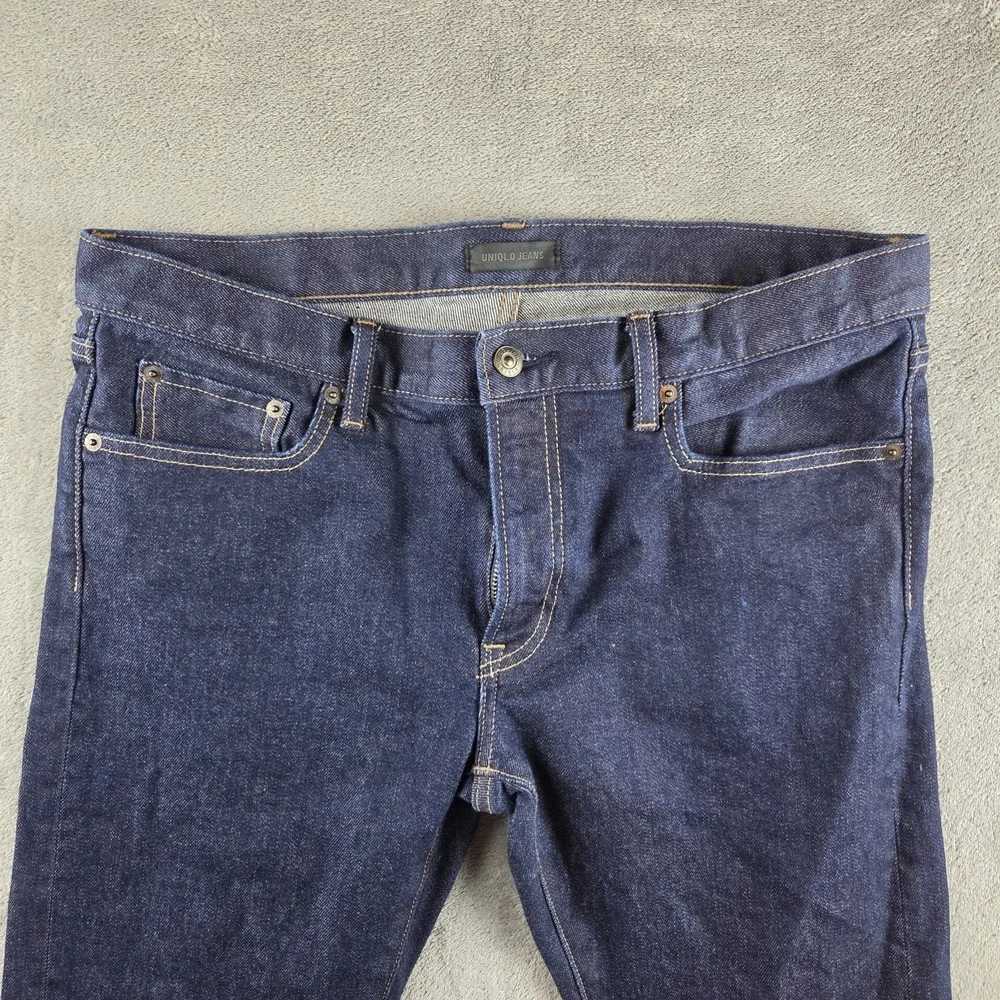 Uniqlo Kaihara Selvedge Japanese Slim Straight Denim Blue Jeans Mens 35X34